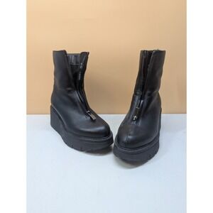 La Canadienne Boots Womens 5.5 US Black Leather Ankle Zip Platform Heel Designer